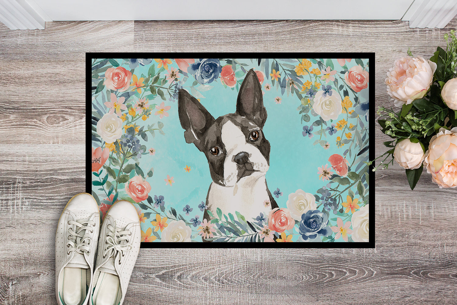 Boston Terrier Doormat Indoor Outdoor 24H X 36W Front Door Mat Rugs for Entryway, Non Slip Washable Low Pile,