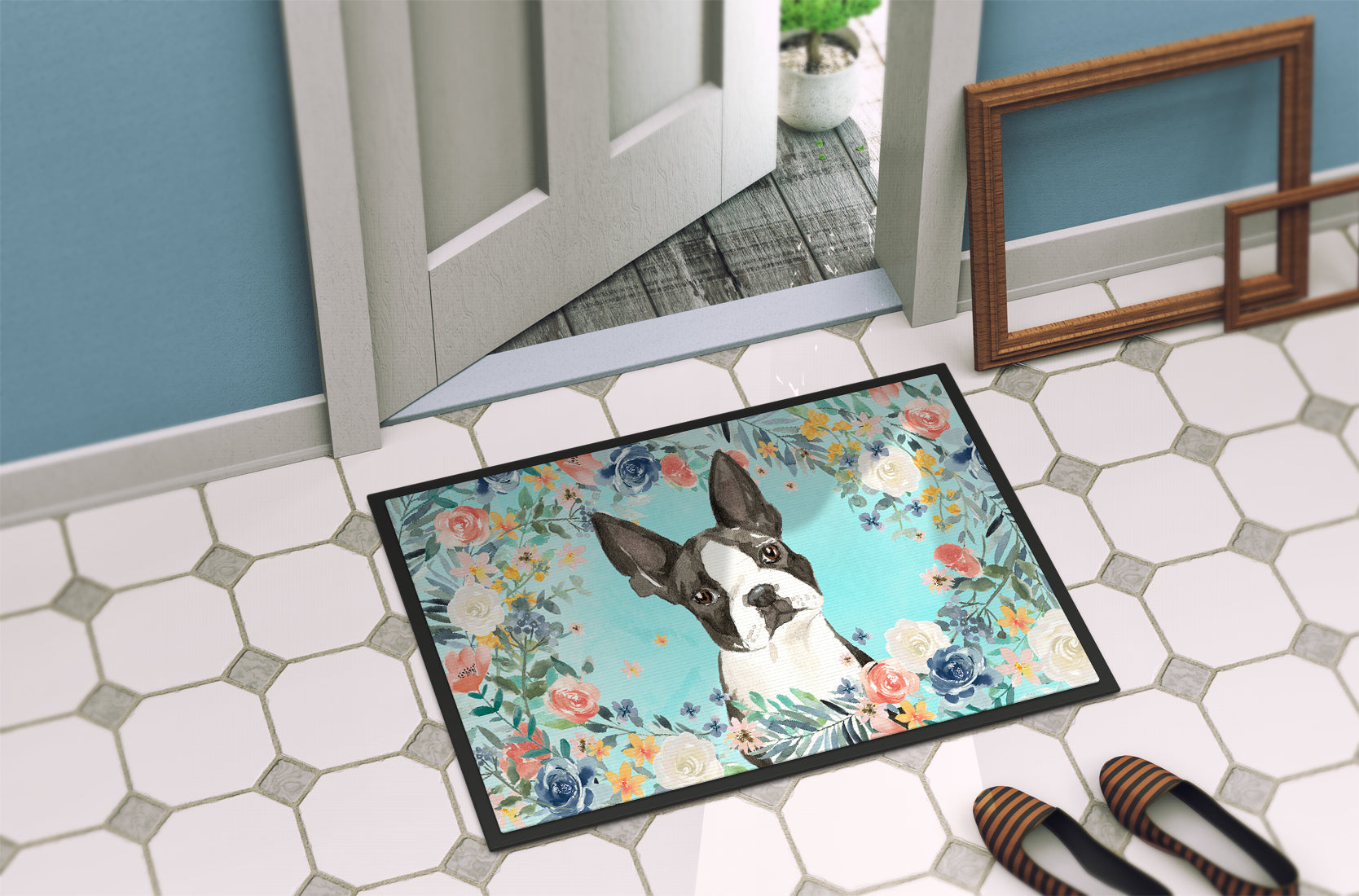 Boston Terrier Doormat Indoor Outdoor 24H X 36W Front Door Mat Rugs for Entryway, Non Slip Washable Low Pile,