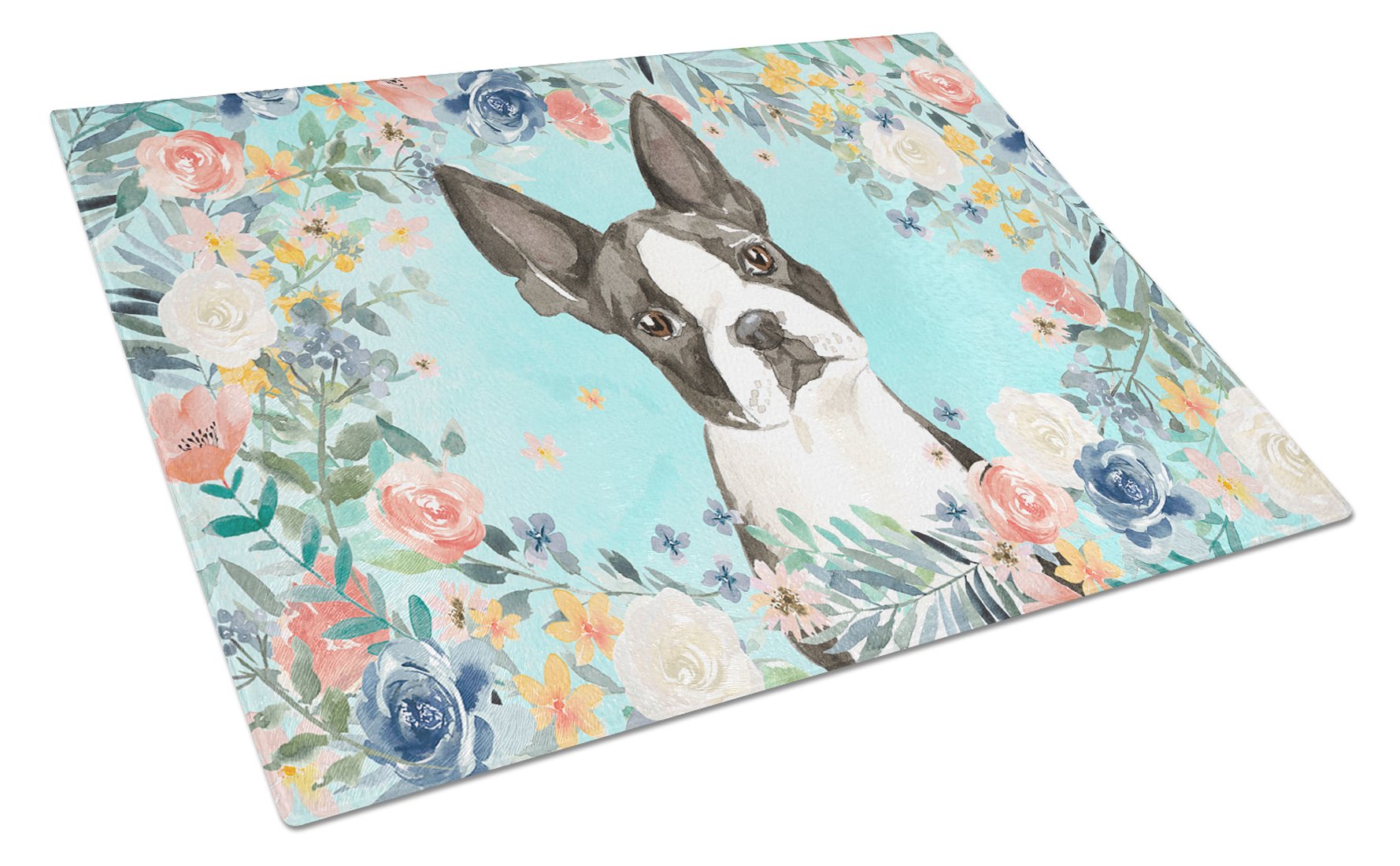 Boston Terrier Cutting Board Tempered Glass Kitchen Cutting Surface, Heat Resistant Chopping, Non-Slip Feet, Food Prep & Serving