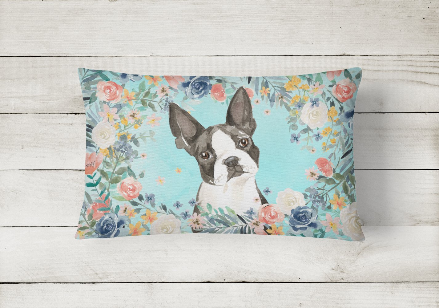 Boston Terrier Decorative Throw Pillow 12x16 Indoor Outdoor Accent Cushion, Fabric Cover with Insert for Sofa, Bed, Porch & Living Room