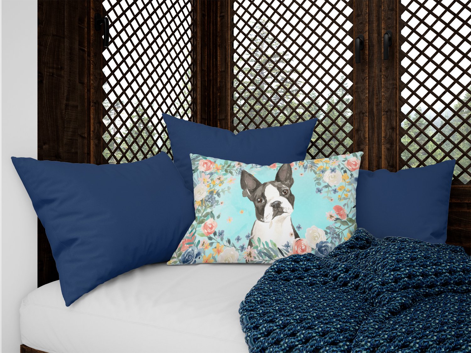 Boston Terrier Decorative Throw Pillow 12x16 Indoor Outdoor Accent Cushion, Fabric Cover with Insert for Sofa, Bed, Porch & Living Room