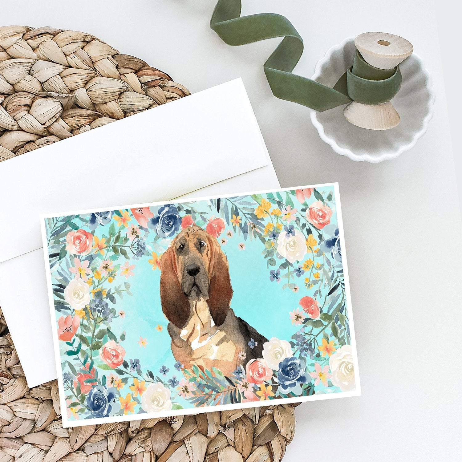 Bloodhound Greeting Cards Pack of 8 Blank Cards with Envelopes Whimsical A7 Size 5x7