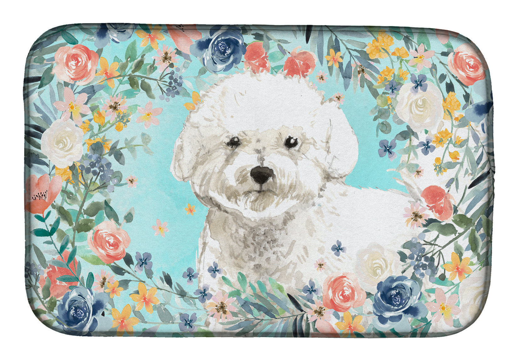 Bichon Frise Dish Drying Mat Absorbent Dish Drying Mat Pad for Kitchen Counter Dish Drainer Mat for Countertop, 14 x 21", Multicolor