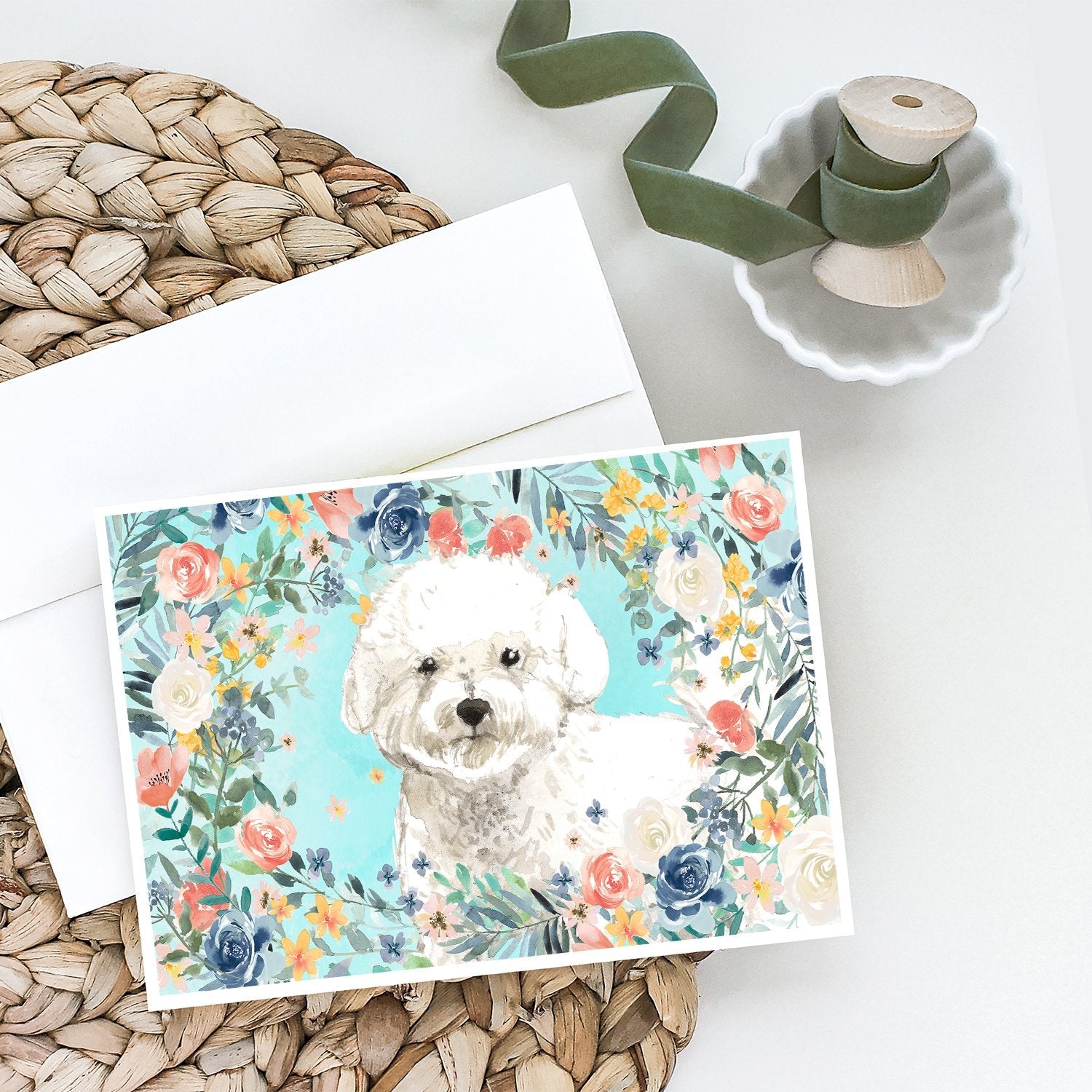 Bichon Frise Greeting Cards Pack of 8 Blank Cards with Envelopes Whimsical A7 Size 5x7