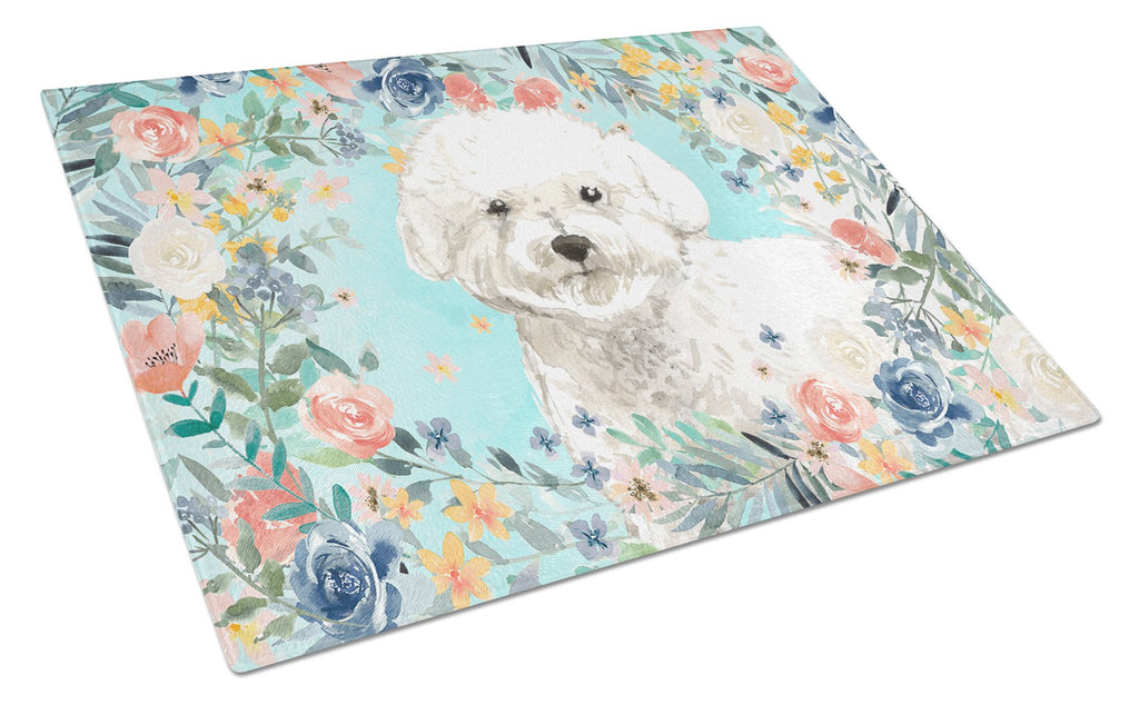 Bichon Frise Cutting Board Tempered Glass Kitchen Cutting Surface, Heat Resistant Chopping, Non-Slip Feet, Food Prep & Serving