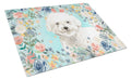 Bichon Frise Cutting Board Tempered Glass Kitchen Cutting Surface, Heat Resistant Chopping, Non-Slip Feet, Food Prep & Serving