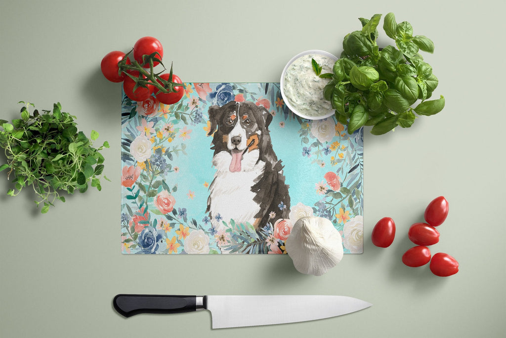 Bernese Mountain Dog Cutting Board Tempered Glass Kitchen Cutting Surface, Heat Resistant Chopping, Non-Slip Feet, Food Prep & Serving