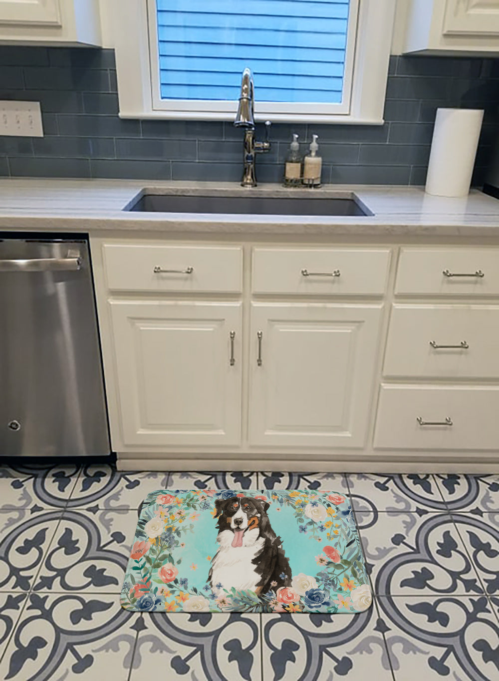 Bernese Mountain Dog Memory Foam Kitchen Mat Machine Washable Anti-Fatigue Cushion Comfort Bath or Kitchen Rug