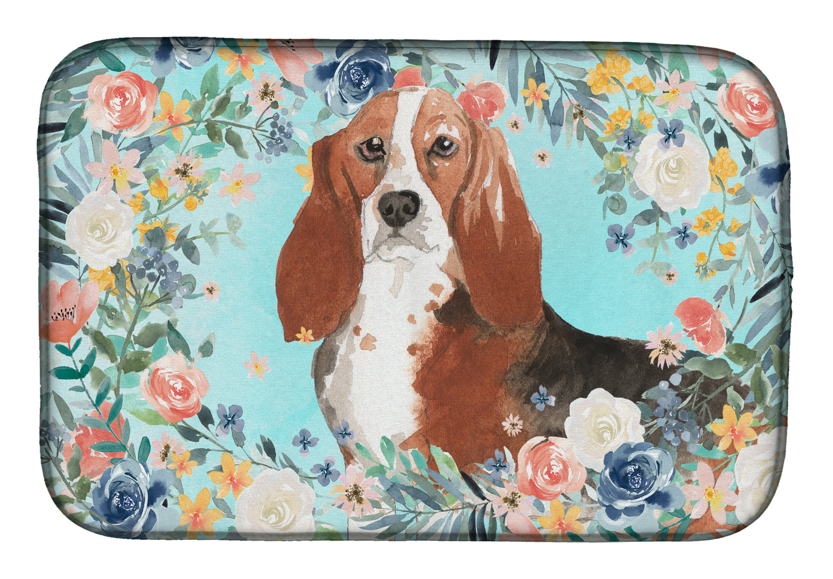 Basset Hound Dish Drying Mat Absorbent Dish Drying Mat Pad for Kitchen Counter Dish Drainer Mat for Countertop, 14 x 21", Multicolor
