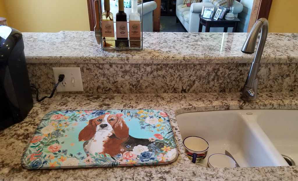 Basset Hound Dish Drying Mat Absorbent Dish Drying Mat Pad for Kitchen Counter Dish Drainer Mat for Countertop, 14 x 21", Multicolor