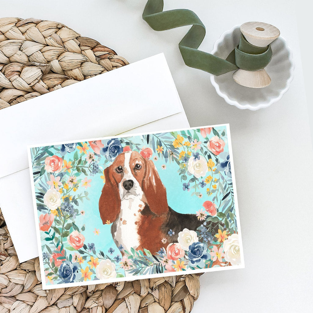 Basset Hound Greeting Cards Pack of 8 Blank Cards with Envelopes Whimsical A7 Size 5x7