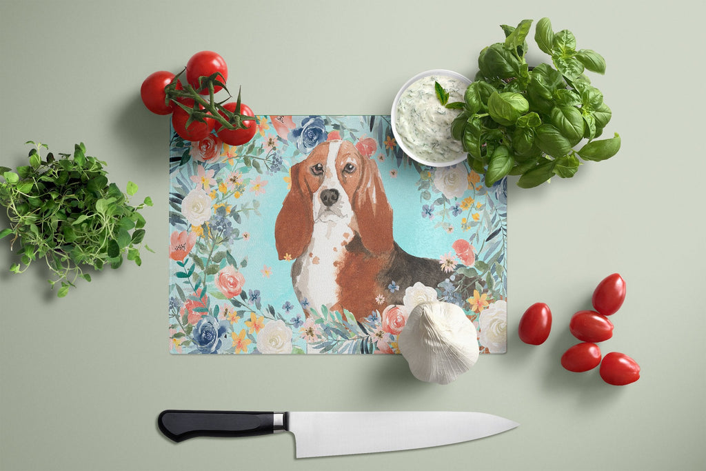 Basset Hound Cutting Board Tempered Glass Kitchen Cutting Surface, Heat Resistant Chopping, Non-Slip Feet, Food Prep & Serving