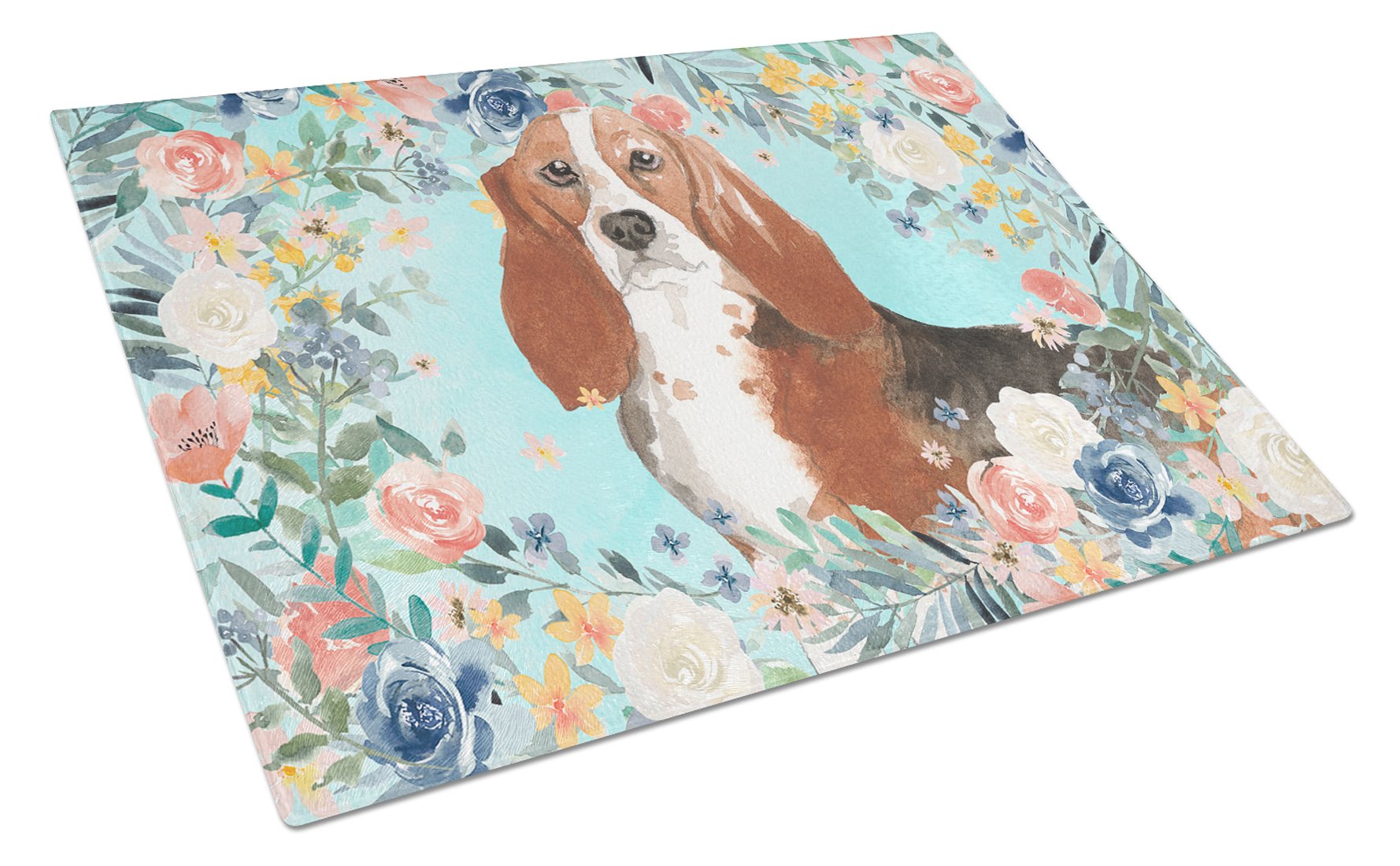Basset Hound Cutting Board Tempered Glass Kitchen Cutting Surface, Heat Resistant Chopping, Non-Slip Feet, Food Prep & Serving