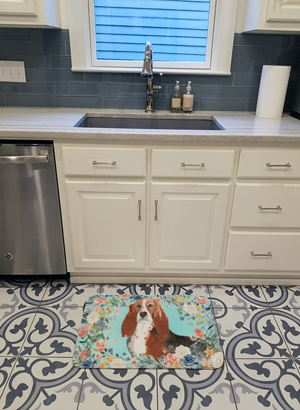 Basset Hound Memory Foam Kitchen Mat Machine Washable Anti-Fatigue Cushion Comfort Bath or Kitchen Rug