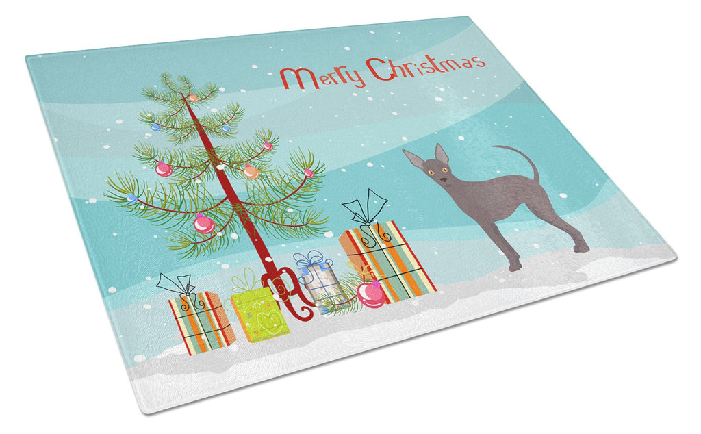 Abyssinian or African Hairless Dog Christmas Tree Cutting Board Tempered Glass Kitchen Cutting Surface, Heat Resistant Chopping, Non-Slip Feet, Food Prep & Serving