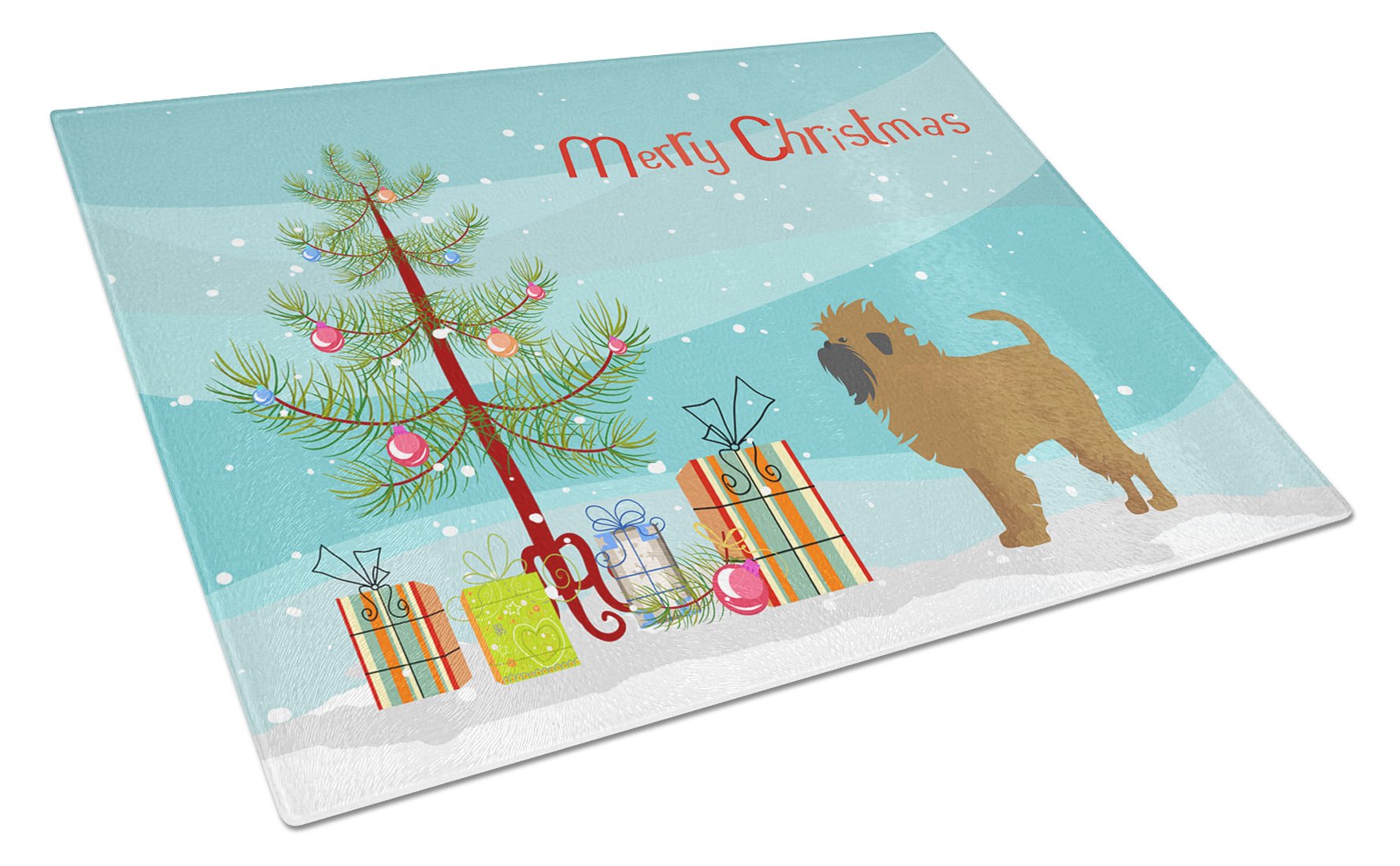 Tan Affenpinscher Christmas Tree Cutting Board Tempered Glass Kitchen Cutting Surface, Heat Resistant Chopping, Non-Slip Feet, Food Prep & Serving