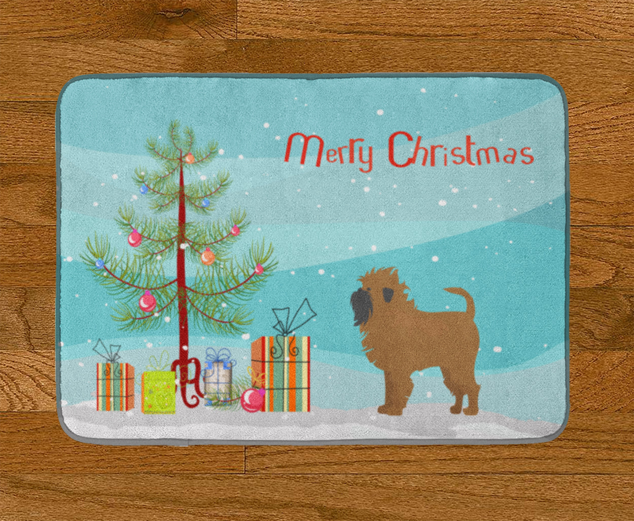 Tan Affenpinscher Christmas Tree Memory Foam Kitchen Mat Machine Washable Anti-Fatigue Cushion Comfort Bath or Kitchen Rug
