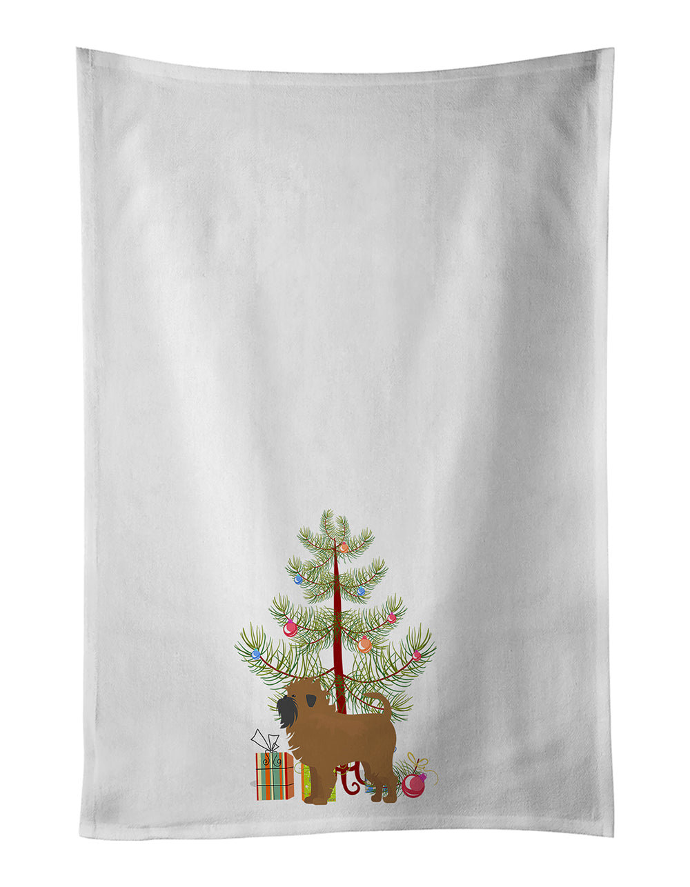 Tan Affenpinscher Christmas Tree Kitchen Towel Set of 2 White Dish Towels Decorative Bathroom Hand towel for Hand, Face, Hair, Yoga, Tea, Dishcloth, 19 X 28", White