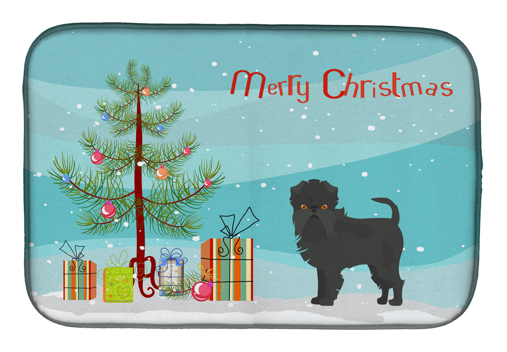 Affenpinscher Christmas Tree Dish Drying Mat Absorbent Dish Drying Mat Pad for Kitchen Counter Dish Drainer Mat for Countertop, 14 x 21", Multicolor