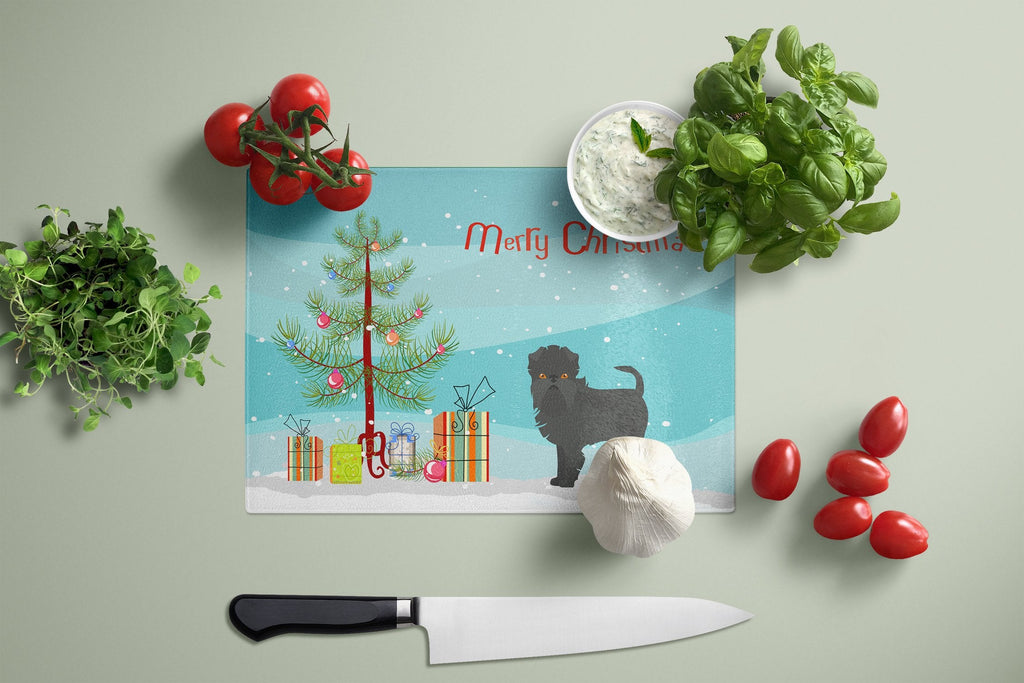 Affenpinscher Christmas Tree Cutting Board Tempered Glass Kitchen Cutting Surface, Heat Resistant Chopping, Non-Slip Feet, Food Prep & Serving
