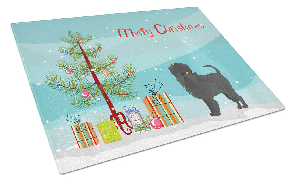 Affenpinscher Christmas Tree Cutting Board Tempered Glass Kitchen Cutting Surface, Heat Resistant Chopping, Non-Slip Feet, Food Prep & Serving