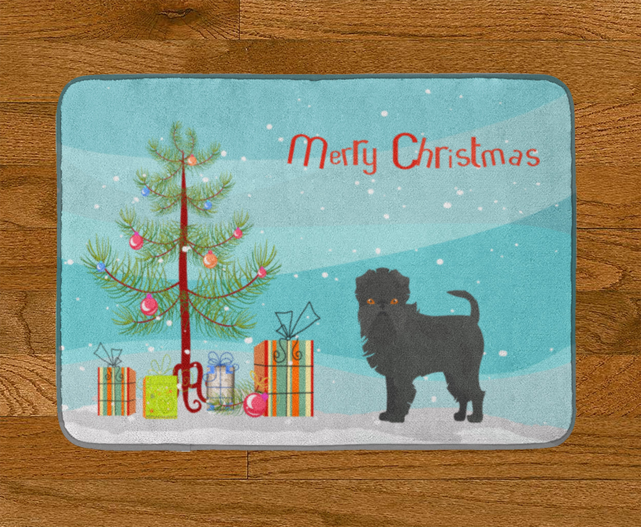 Affenpinscher Christmas Tree Memory Foam Kitchen Mat Machine Washable Anti-Fatigue Cushion Comfort Bath or Kitchen Rug