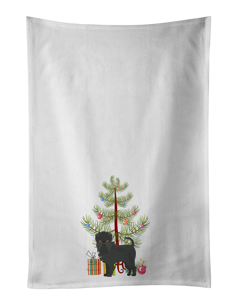 Affenpinscher Christmas Tree Kitchen Towel Set of 2 White Dish Towels Decorative Bathroom Hand towel for Hand, Face, Hair, Yoga, Tea, Dishcloth, 19 X 28", White