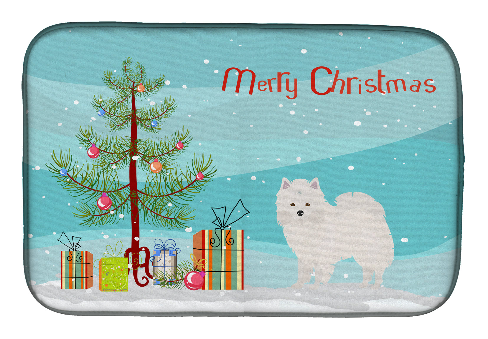 American Eskimo Christmas Tree Dish Drying Mat Absorbent Dish Drying Mat Pad for Kitchen Counter Dish Drainer Mat for Countertop, 14 x 21", Multicolor