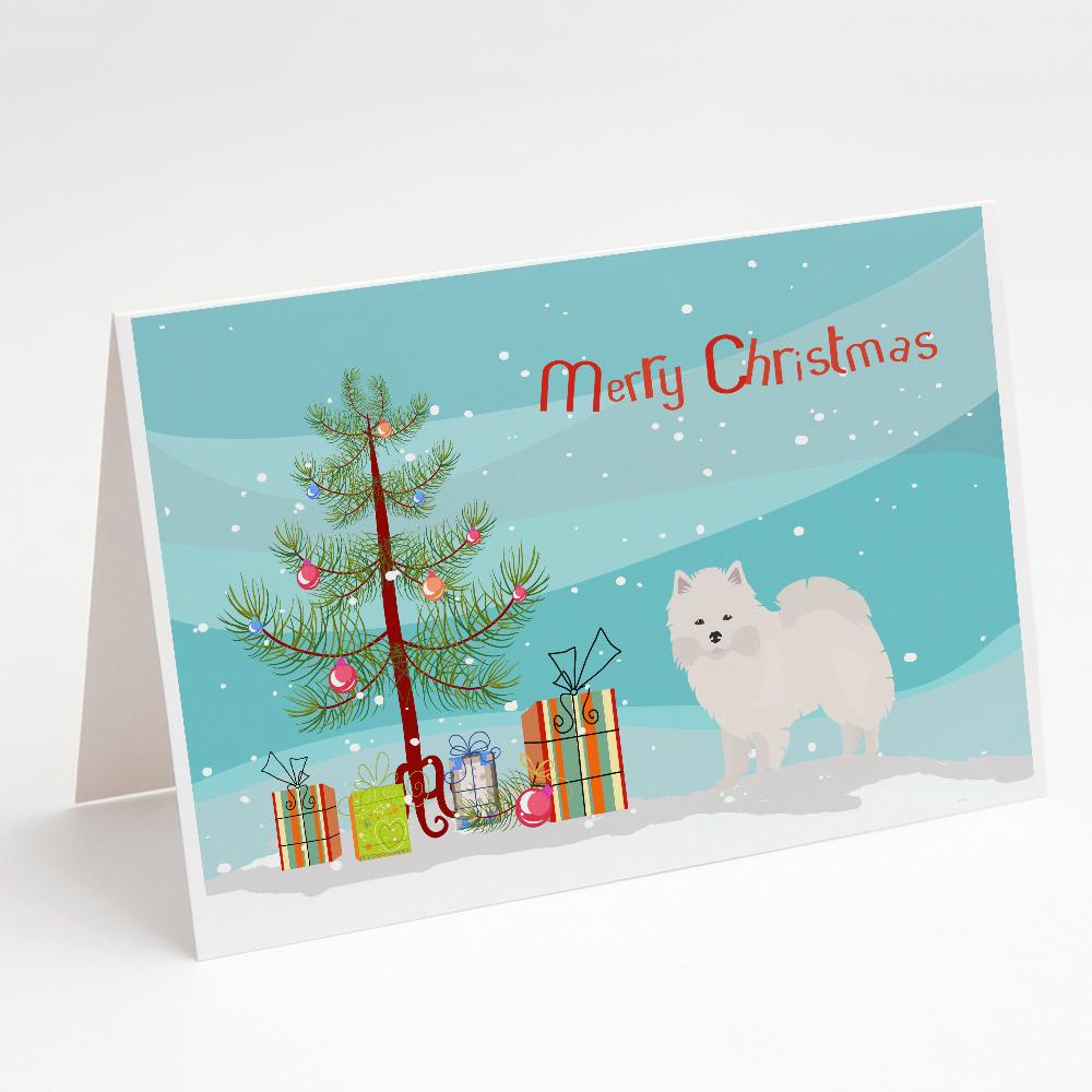 American Eskimo Christmas Tree Greeting Cards Pack of 8 Blank Cards with Envelopes Whimsical A7 Size 5x7