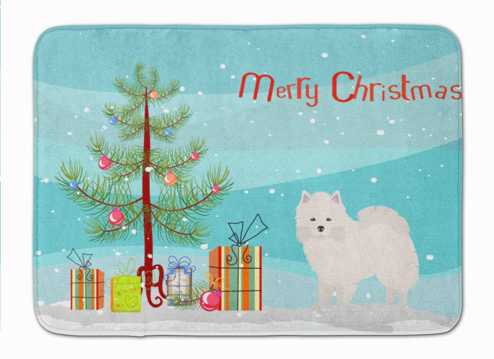 American Eskimo Christmas Tree Memory Foam Kitchen Mat Machine Washable Anti-Fatigue Cushion Comfort Bath or Kitchen Rug