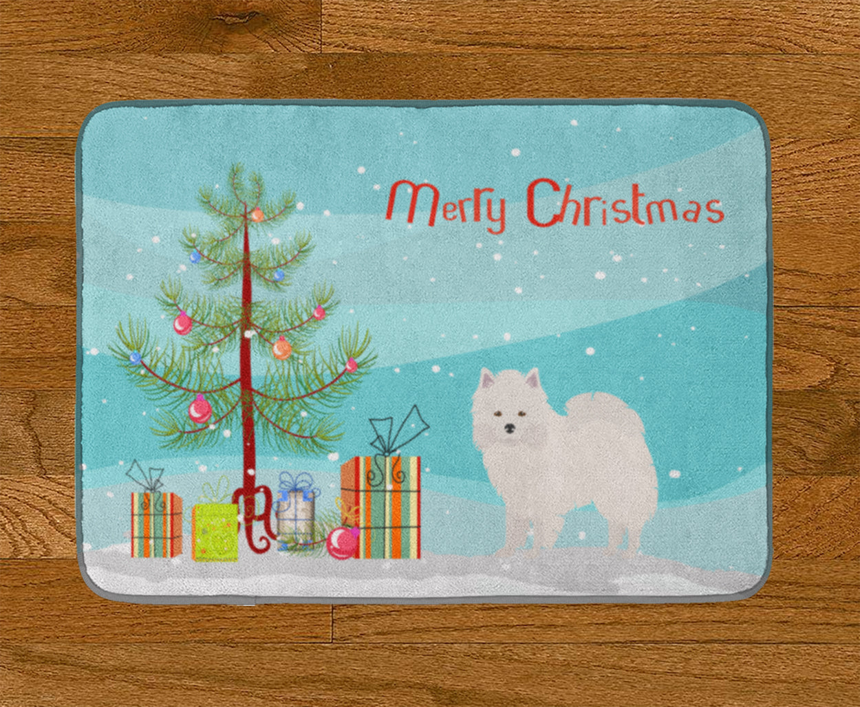 American Eskimo Christmas Tree Memory Foam Kitchen Mat Machine Washable Anti-Fatigue Cushion Comfort Bath or Kitchen Rug