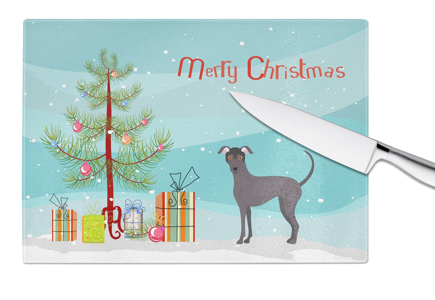 Argentine Pila Dog Christmas Tree Cutting Board Tempered Glass Kitchen Cutting Surface, Heat Resistant Chopping, Non-Slip Feet, Food Prep & Serving