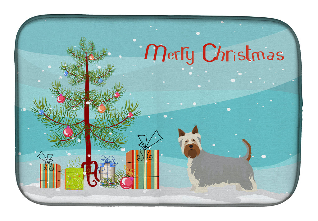 Australian Silky Terrier Christmas Tree Dish Drying Mat Absorbent Dish Drying Mat Pad for Kitchen Counter Dish Drainer Mat for Countertop, 14 x 21", Multicolor