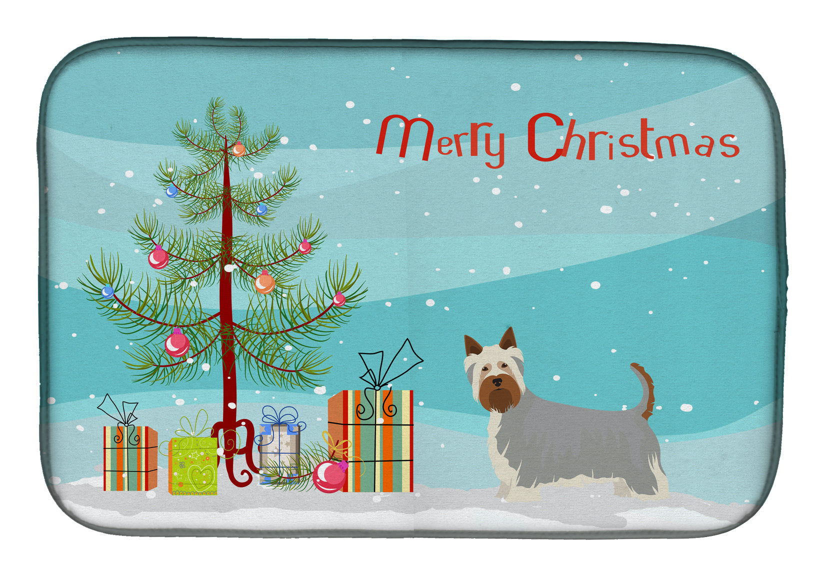 Australian Silky Terrier Christmas Tree Dish Drying Mat Absorbent Dish Drying Mat Pad for Kitchen Counter Dish Drainer Mat for Countertop, 14 x 21", Multicolor