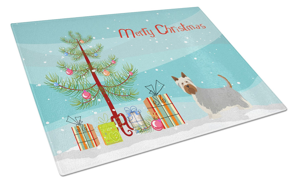 Australian Silky Terrier Christmas Tree Cutting Board Tempered Glass Kitchen Cutting Surface, Heat Resistant Chopping, Non-Slip Feet, Food Prep & Serving