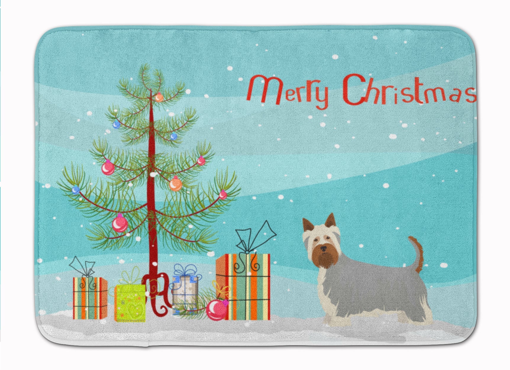Australian Silky Terrier Christmas Tree Memory Foam Kitchen Mat Machine Washable Anti-Fatigue Cushion Comfort Bath or Kitchen Rug