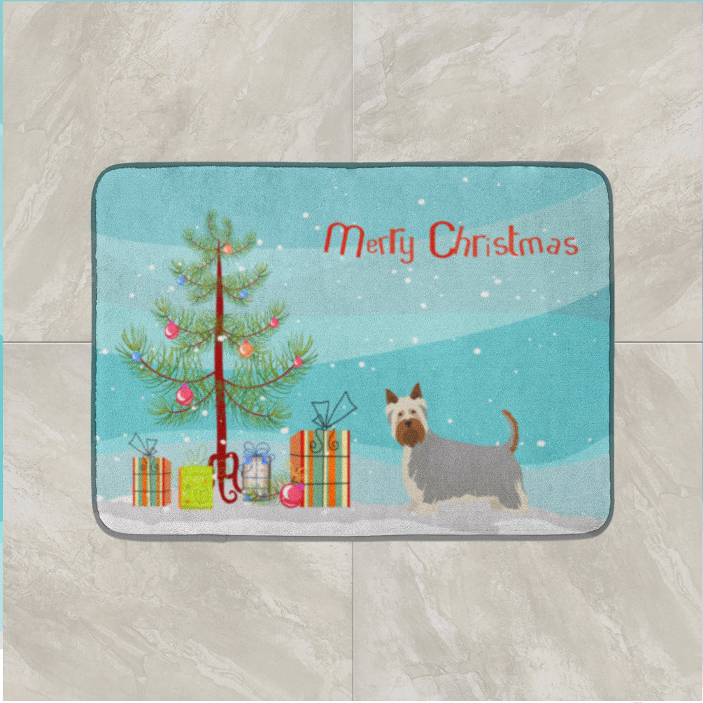 Australian Silky Terrier Christmas Tree Memory Foam Kitchen Mat Machine Washable Anti-Fatigue Cushion Comfort Bath or Kitchen Rug