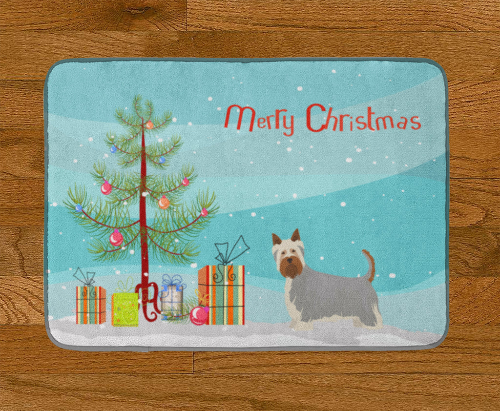 Australian Silky Terrier Christmas Tree Memory Foam Kitchen Mat Machine Washable Anti-Fatigue Cushion Comfort Bath or Kitchen Rug