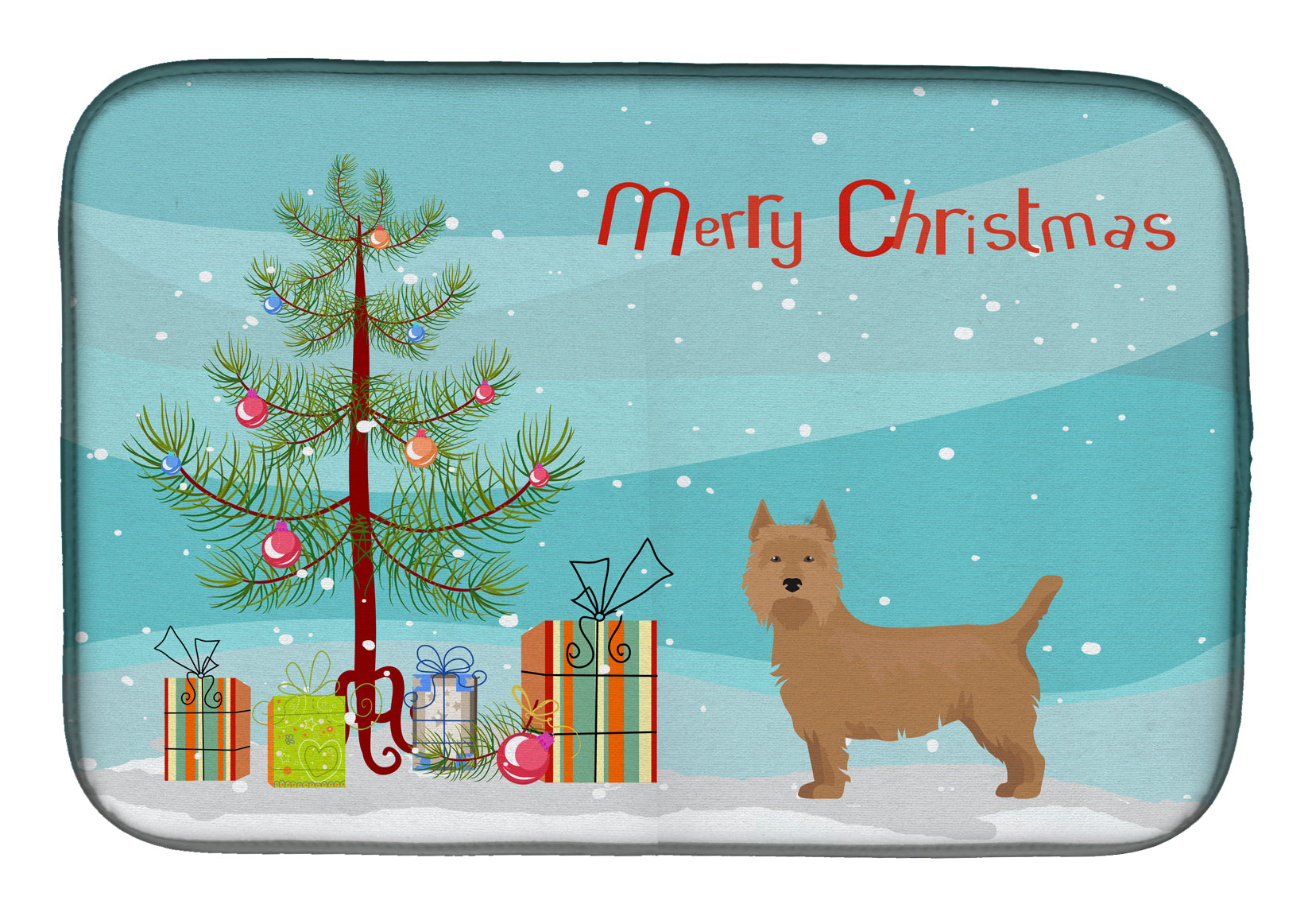 Airedale Terrier Christmas Tree Dish Drying Mat Absorbent Dish Drying Mat Pad for Kitchen Counter Dish Drainer Mat for Countertop, 14 x 21", Multicolor