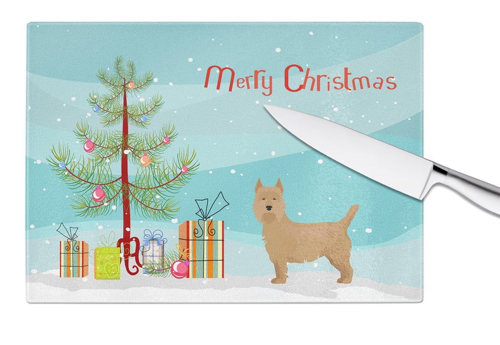 Airedale Terrier Christmas Tree Cutting Board Tempered Glass Kitchen Cutting Surface, Heat Resistant Chopping, Non-Slip Feet, Food Prep & Serving