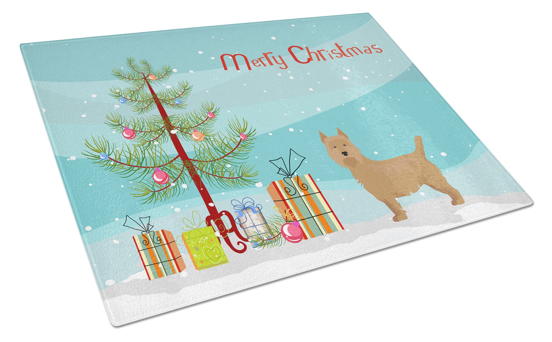 Airedale Terrier Christmas Tree Cutting Board Tempered Glass Kitchen Cutting Surface, Heat Resistant Chopping, Non-Slip Feet, Food Prep & Serving