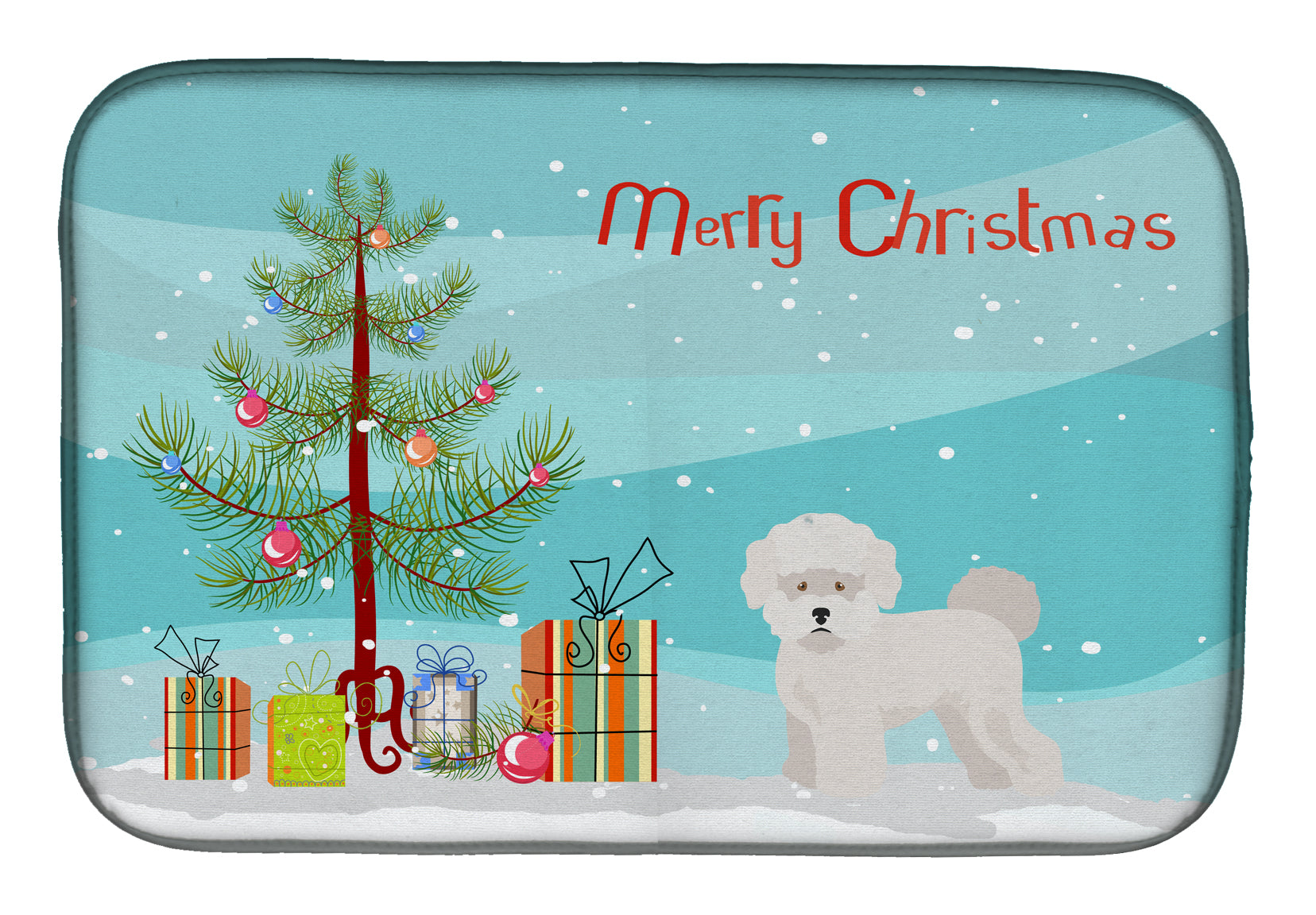 Bichon Frise Christmas Tree Dish Drying Mat Absorbent Dish Drying Mat Pad for Kitchen Counter Dish Drainer Mat for Countertop, 14 x 21", Multicolor