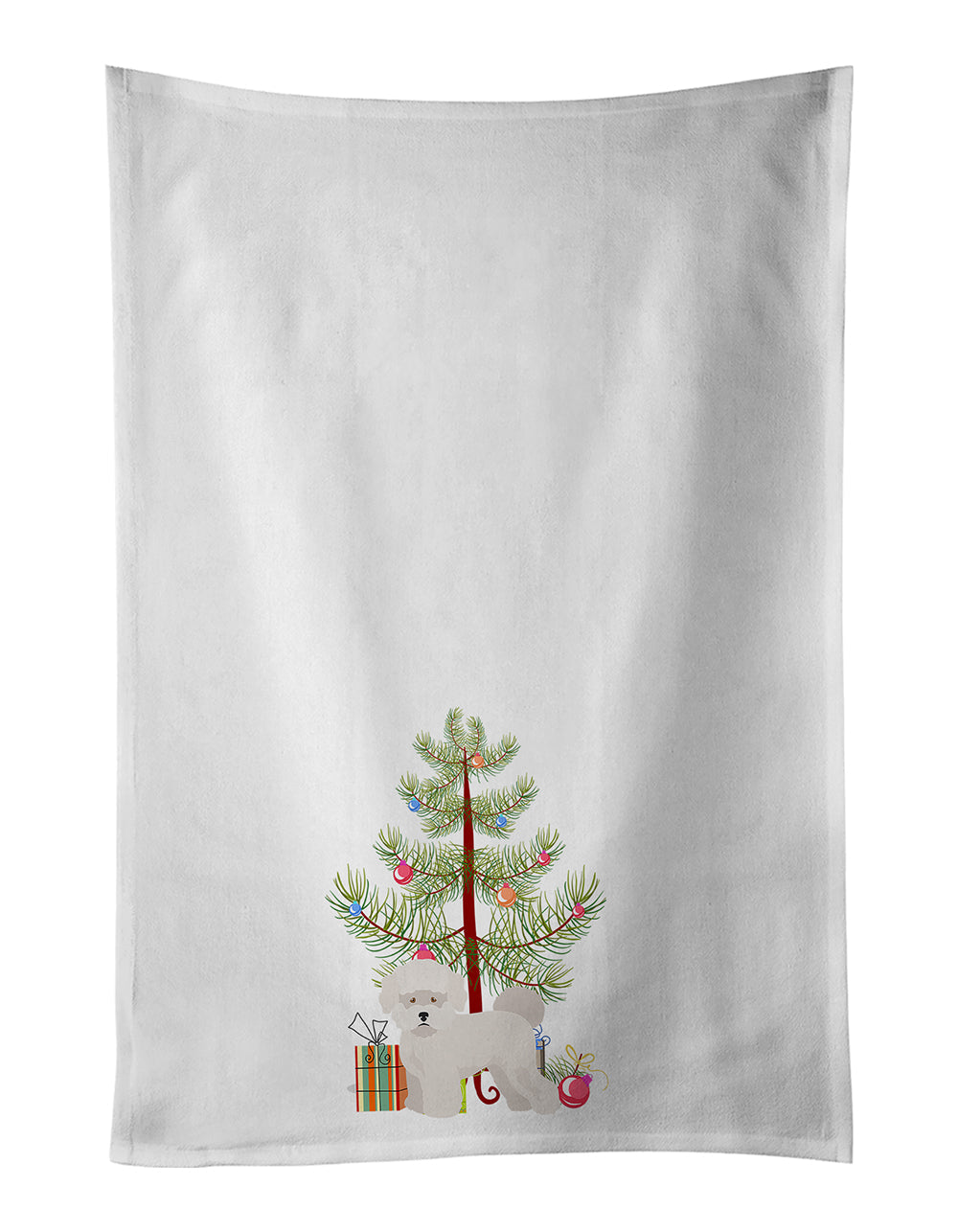 Bichon Frise Christmas Tree Kitchen Towel Set of 2 White Dish Towels Decorative Bathroom Hand towel for Hand, Face, Hair, Yoga, Tea, Dishcloth, 19 X 28", White