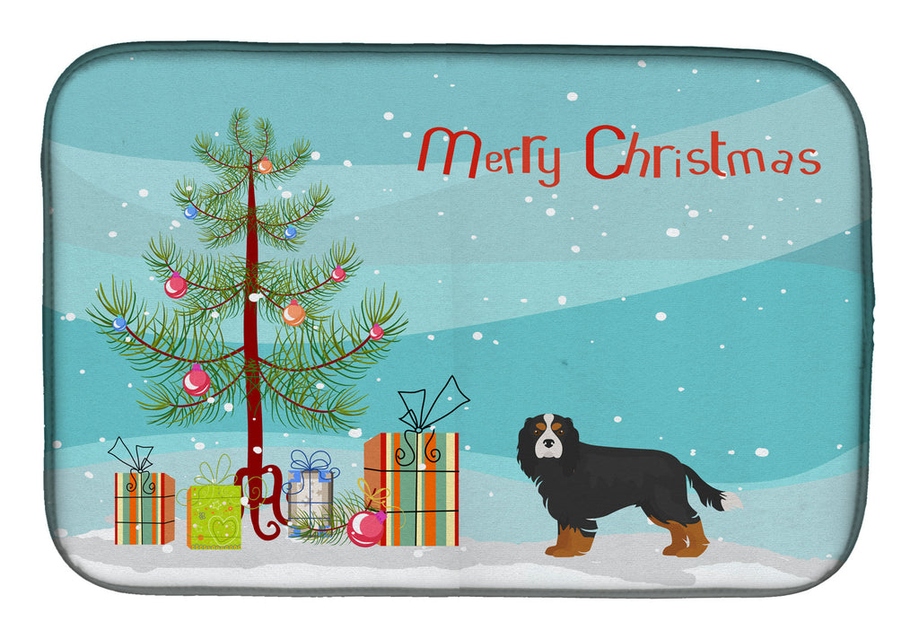 Cavalier Spaniel Christmas Tree Dish Drying Mat Absorbent Dish Drying Mat Pad for Kitchen Counter Dish Drainer Mat for Countertop, 14 x 21", Multicolor