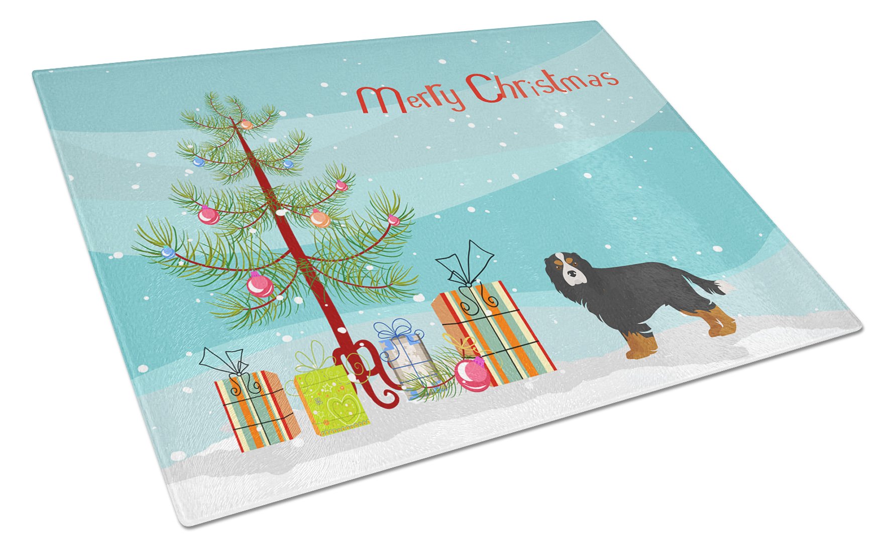 Cavalier Spaniel Christmas Tree Cutting Board Tempered Glass Kitchen Cutting Surface, Heat Resistant Chopping, Non-Slip Feet, Food Prep & Serving