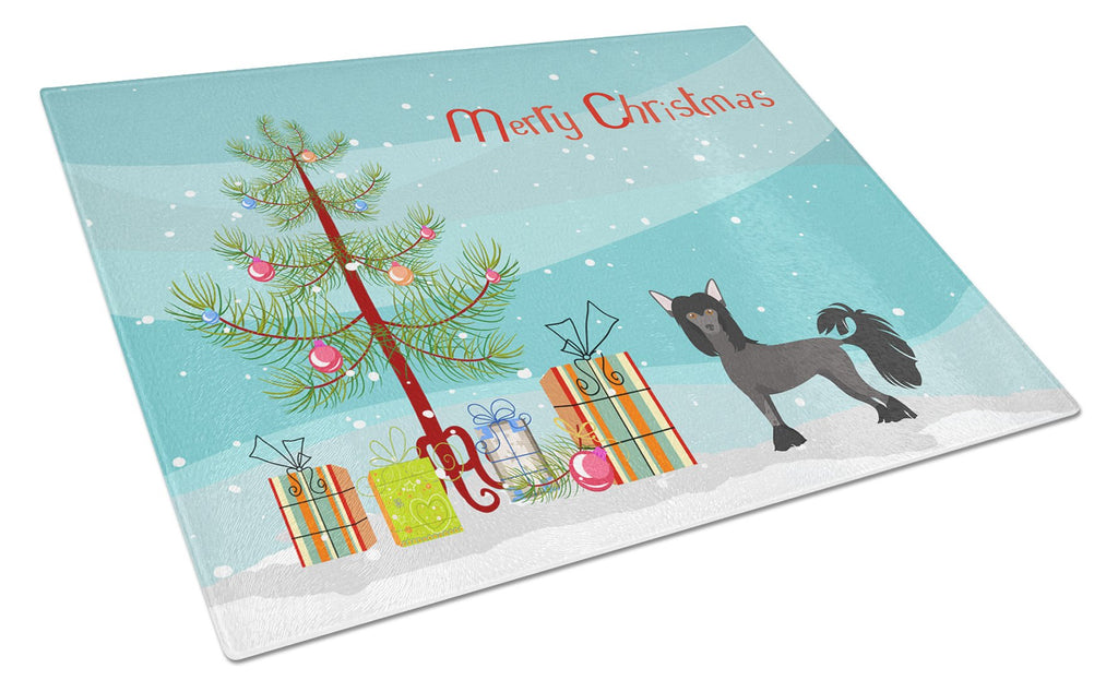 Chinese Crested Christmas Tree Cutting Board Tempered Glass Kitchen Cutting Surface, Heat Resistant Chopping, Non-Slip Feet, Food Prep & Serving