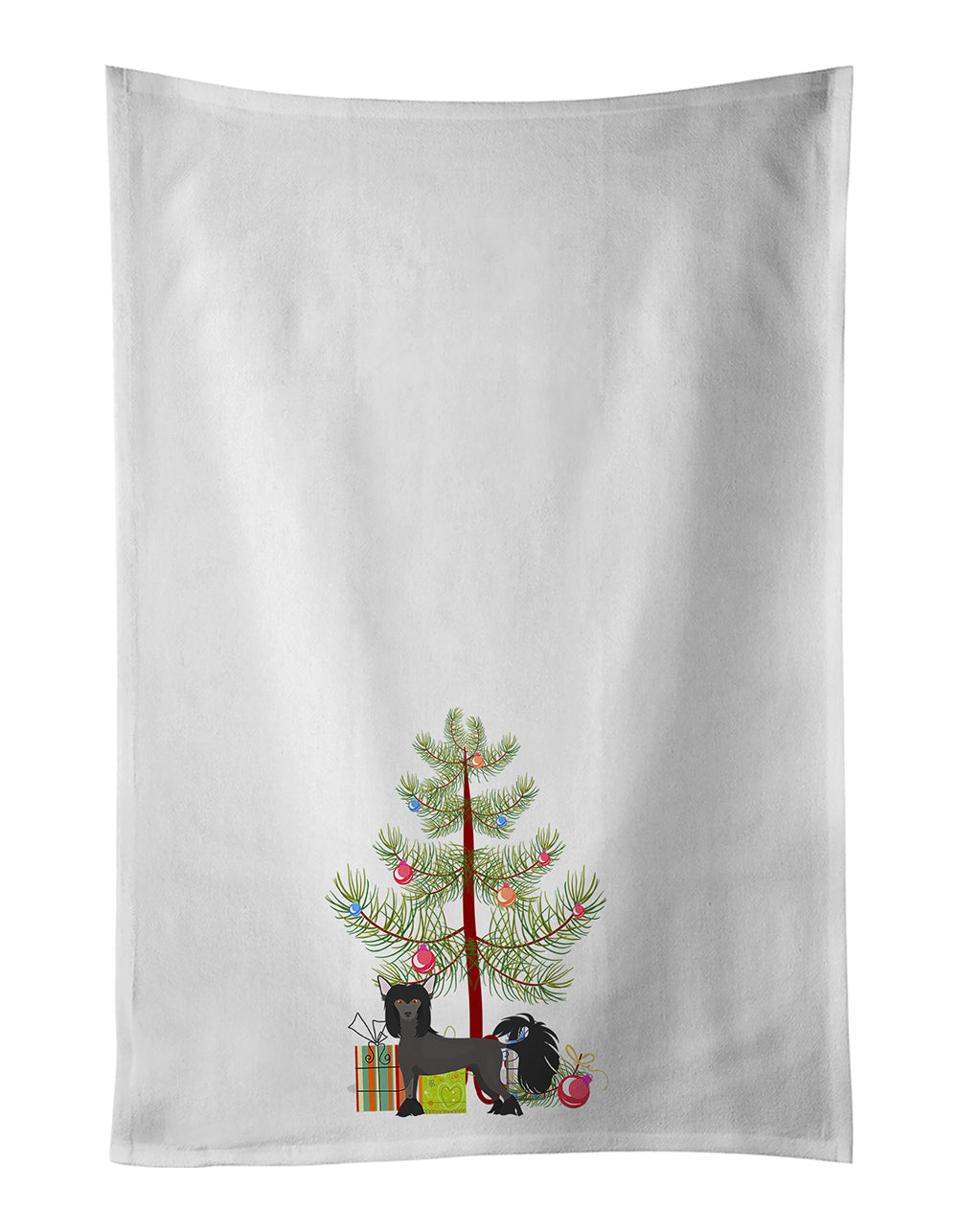 Chinese Crested Christmas Tree Kitchen Towel Set of 2 White Dish Towels Decorative Bathroom Hand towel for Hand, Face, Hair, Yoga, Tea, Dishcloth, 19 X 28", White