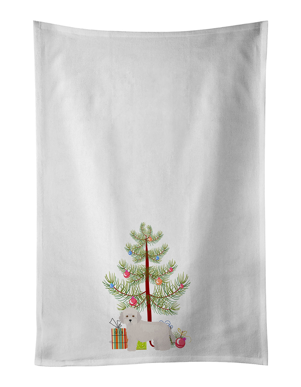Cyprus Poodle Christmas Tree Kitchen Towel Set of 2 White Dish Towels Decorative Bathroom Hand towel for Hand, Face, Hair, Yoga, Tea, Dishcloth, 19 X 28", White