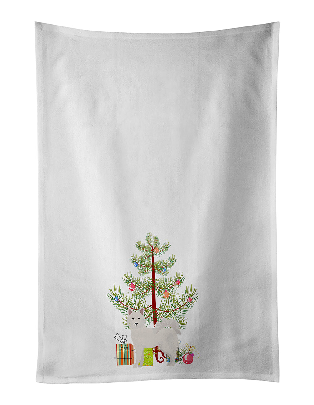 Danish Spitz Christmas Tree Kitchen Towel Set of 2 White Dish Towels Decorative Bathroom Hand towel for Hand, Face, Hair, Yoga, Tea, Dishcloth, 19 X 28", White