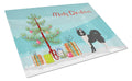 Black and White Elo dog Christmas Tree Cutting Board Tempered Glass Kitchen Cutting Surface, Heat Resistant Chopping, Non-Slip Feet, Food Prep & Serving
